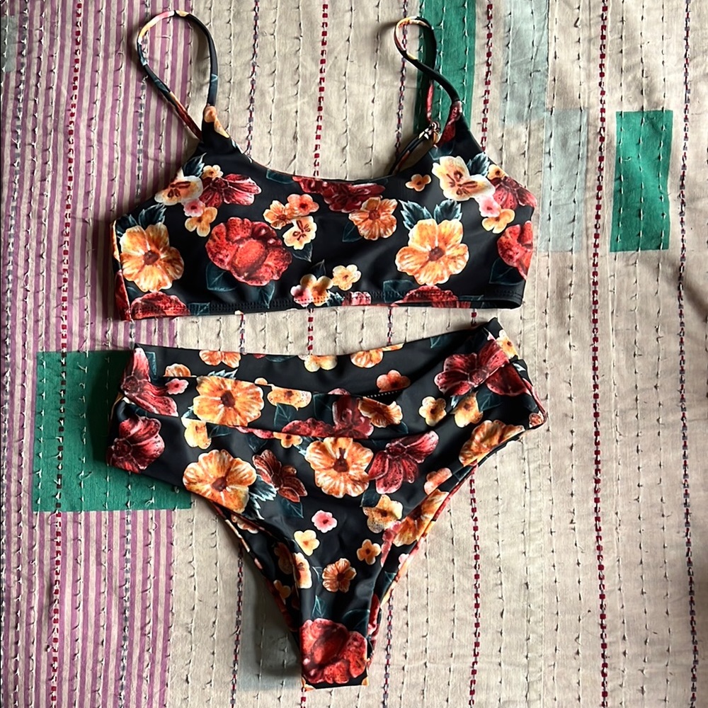 SHEIN Floral Bikini - Black, Pink, Red, Yellow